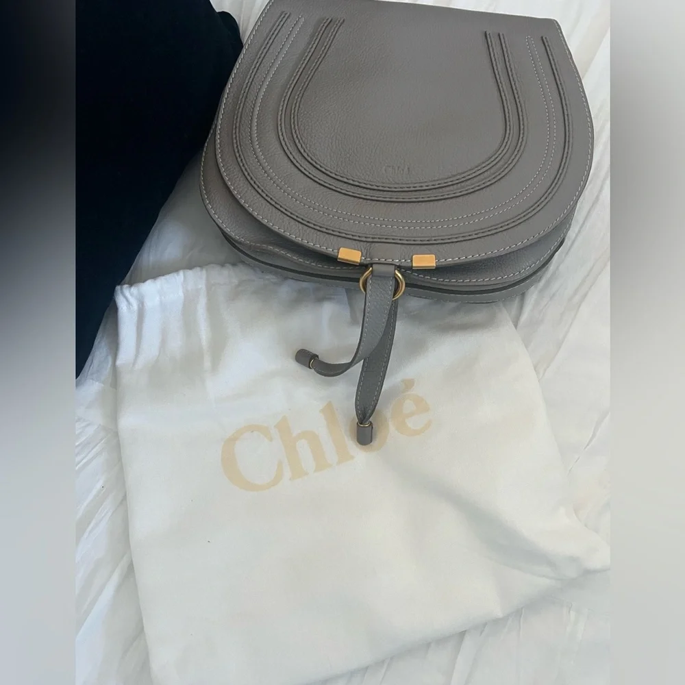 Chloe Marcie large Saddle bag grey - Picture 4 of 13